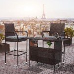 VINGLI Wicker Outdoor Bar Table with Steel Shelves
