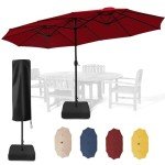 15ft Double-Sided Patio Umbrella with Base and Cover