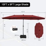 15ft Double-Sided Patio Umbrella with Base and Cover