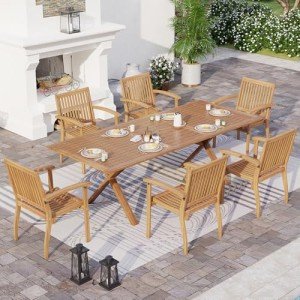 7-Piece Acacia Wood Patio Dining Set for 6