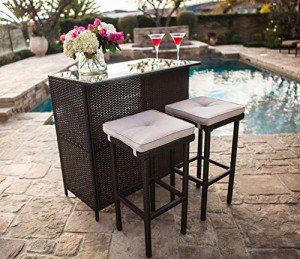 SUNCROWN 3-Piece Wicker Outdoor Bar Set