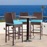 Set of 4 Wicker Bar Stools for Outdoors