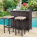 SUNCROWN 3-Piece Wicker Outdoor Bar Set