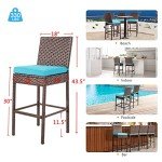 Set of 4 Wicker Bar Stools for Outdoors