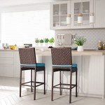 Set of 4 Wicker Bar Stools for Outdoors