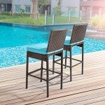 Set of 4 Wicker Bar Stools for Outdoors