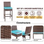 Set of 4 Wicker Bar Stools for Outdoors