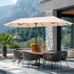 Beige 13ft Outdoor Patio Umbrella with Crank