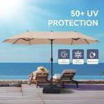 Beige 13ft Outdoor Patio Umbrella with Crank