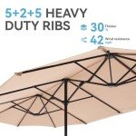Beige 13ft Outdoor Patio Umbrella with Crank