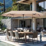 Beige 13ft Outdoor Patio Umbrella with Crank