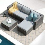 5-Piece Grey Wicker Outdoor Patio Furniture Set