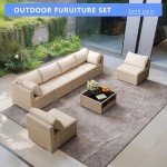 Beige 7-Piece Outdoor Wicker Furniture Set