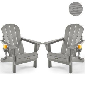 2-Pack Folding Adirondack Chairs with Cup Holders