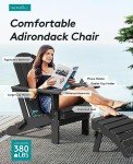 Black Folding Adirondack Chairs with Cup Holders - Set of 2