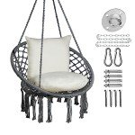 JoyView Macrame Hanging Swing Chair with Cushions