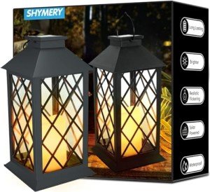 SHYMERY 14-Inch Solar Lanterns with Flickering Candles