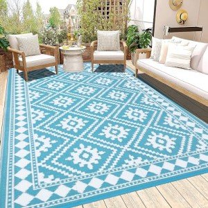 Reversible Waterproof Outdoor Rug 6x9 Ft Teal