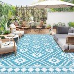Reversible Waterproof Outdoor Rug 6x9 Ft Teal