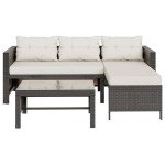 Beige 3-Piece Outdoor Wicker Sofa Set