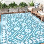Reversible Waterproof Outdoor Rug 6x9 Ft Teal