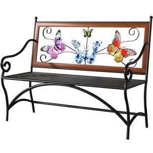Butterfly Pattern Outdoor Bench with Armrests
