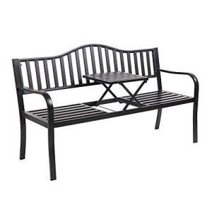 VINGLI 59" Outdoor Metal Bench with Table
