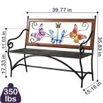 Butterfly Pattern Outdoor Bench with Armrests
