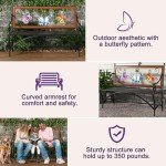 Butterfly Pattern Outdoor Bench with Armrests