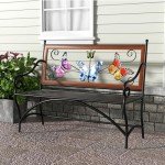 Butterfly Pattern Outdoor Bench with Armrests