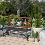 Butterfly Pattern Outdoor Bench with Armrests