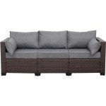 3-Seat Brown Wicker Patio Couch with Cushions