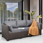 3-Seat Brown Wicker Patio Couch with Cushions