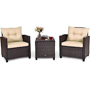Beige Rattan 3-Piece Outdoor Sofa Set