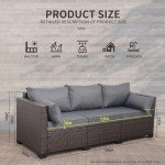 3-Seat Brown Wicker Patio Couch with Cushions