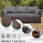 3-Seat Brown Wicker Patio Couch with Cushions