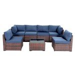 Navy Blue 7-Piece Outdoor Rattan Furniture Set