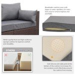 3-Seat Brown Wicker Patio Couch with Cushions