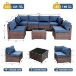 Navy Blue 7-Piece Outdoor Rattan Furniture Set