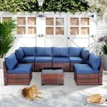 Navy Blue 7-Piece Outdoor Rattan Furniture Set