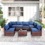 Navy Blue 7-Piece Outdoor Rattan Furniture Set