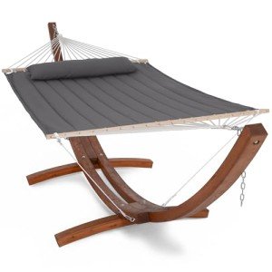 Double Hammock with Wooden Stand - Dark Gray