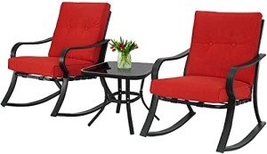 Red 3-Piece Outdoor Rocking Bistro Set