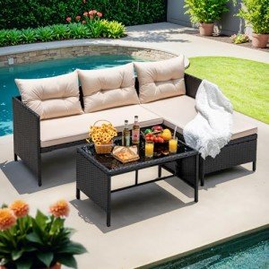 3-Piece Waterproof Rattan Outdoor Sectional Sofa Set