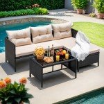 3-Piece Waterproof Rattan Outdoor Sectional Sofa Set