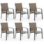 Set of 6 Brown Outdoor Dining Chairs