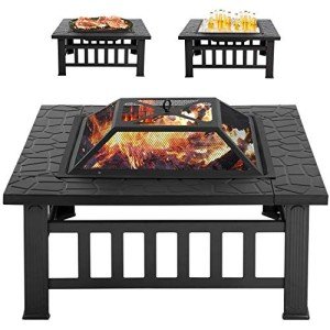 32" Square Metal Outdoor Wood Fire Pit