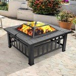 32" Square Metal Outdoor Wood Fire Pit