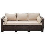 3-Seat Outdoor Rattan Sofa with Beige Cushions