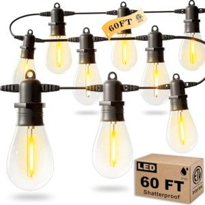 60FT LED Outdoor String Lights with Edison Bulbs